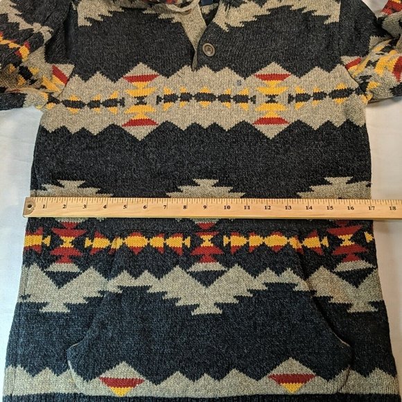 American Eagle Heavy knit Hooded Sweater Hoodie XS Men's Women's Grey Aztec - Picture 12 of 14